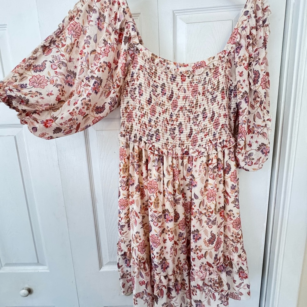 Super Natural by Secret Mission Floral Boho Dress with Puff Sleeves